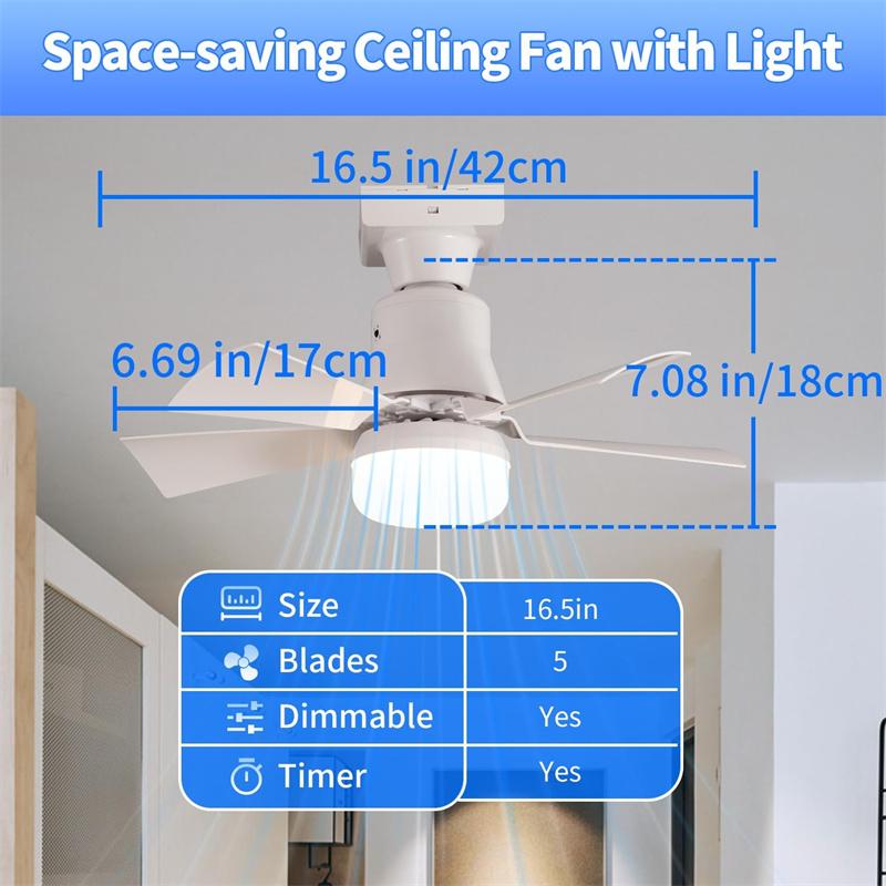 Modern Ceiling Fan Lights, E26/E27 Smart Socket Fan Light Bulb with Remote Control, Dimmable LED Fan Light for Garage, Bedroom