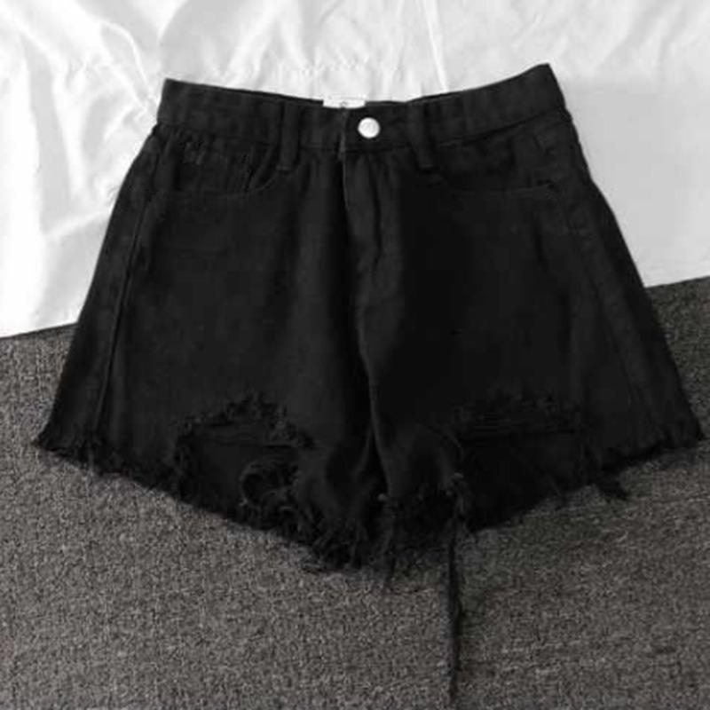 Cotton-containing Ripped High-waist Denim Shorts for Women In Summer Versatile Slim A-line Pants Bristled Wide-leg Pants for Women