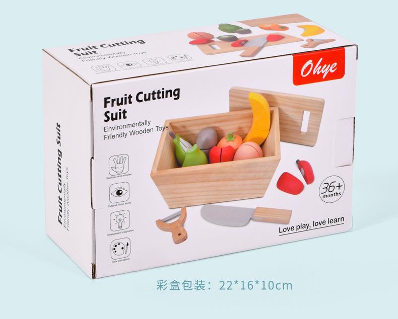 Dětský hrací domeček dřevěný suchý zip ovoce dřevěná krabice řezání hudba rané vzdělávání řezání zeleniny kuchyň jídlo vzdělávací hračky