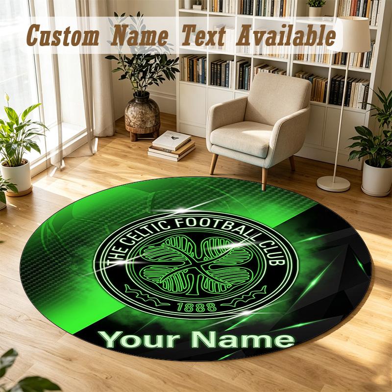 Round Rug Custom NameCeltic FC Pattern Non Slip Carpet Home Floor Decor