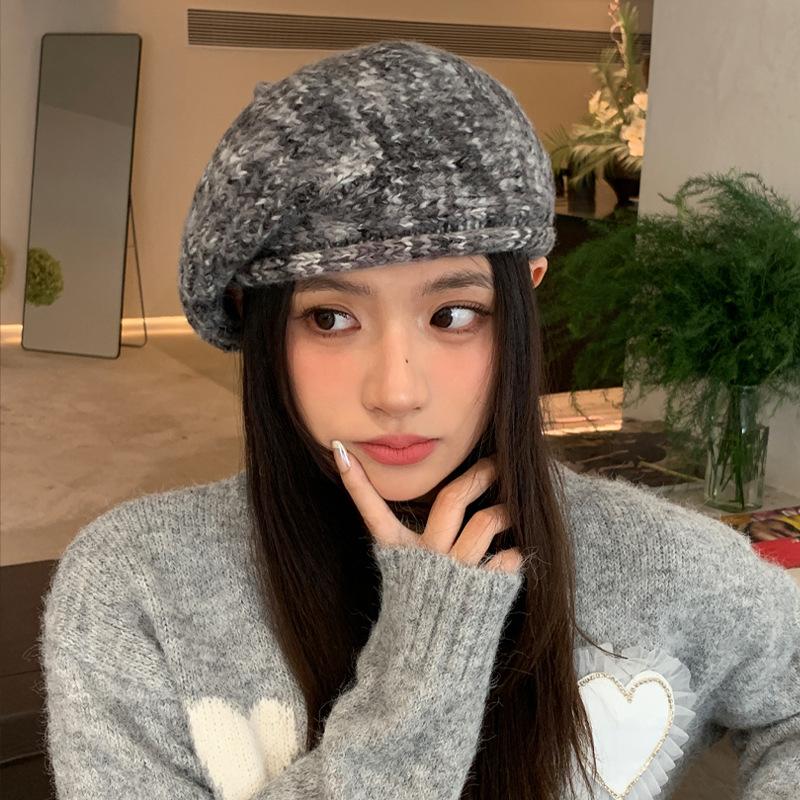 Winter hat women's fleece warm knitted wool hat big head circumference beret fashionable versatile stacking hat