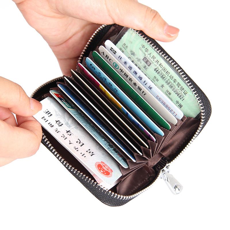 Top Grain Cowhide Anti-RFID Accordion Leather Card Holder with Multi-Card Slots