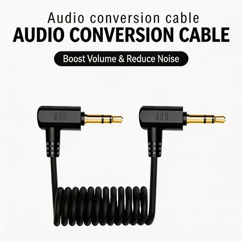 Coiled 3.5mm Recording Connection Cable with Right Angle Two Male Ends for Daily Field Work Use Vlog Studio