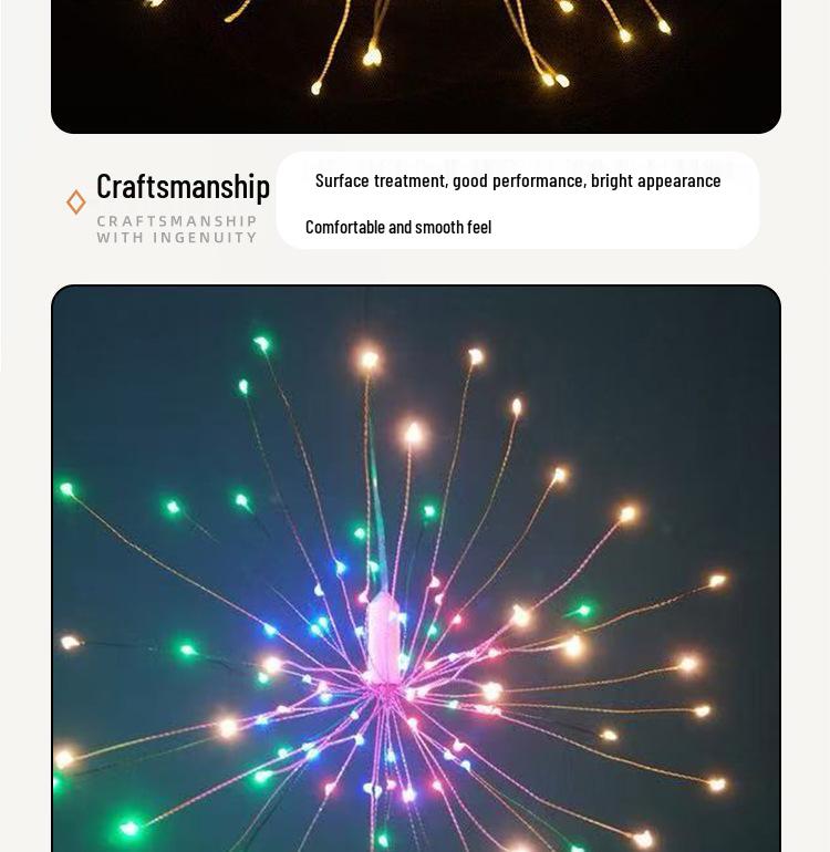 LED Solar Dandelion Firework String Lights - Indoor Outdoor Decorative Explosion Copper Wire Lights