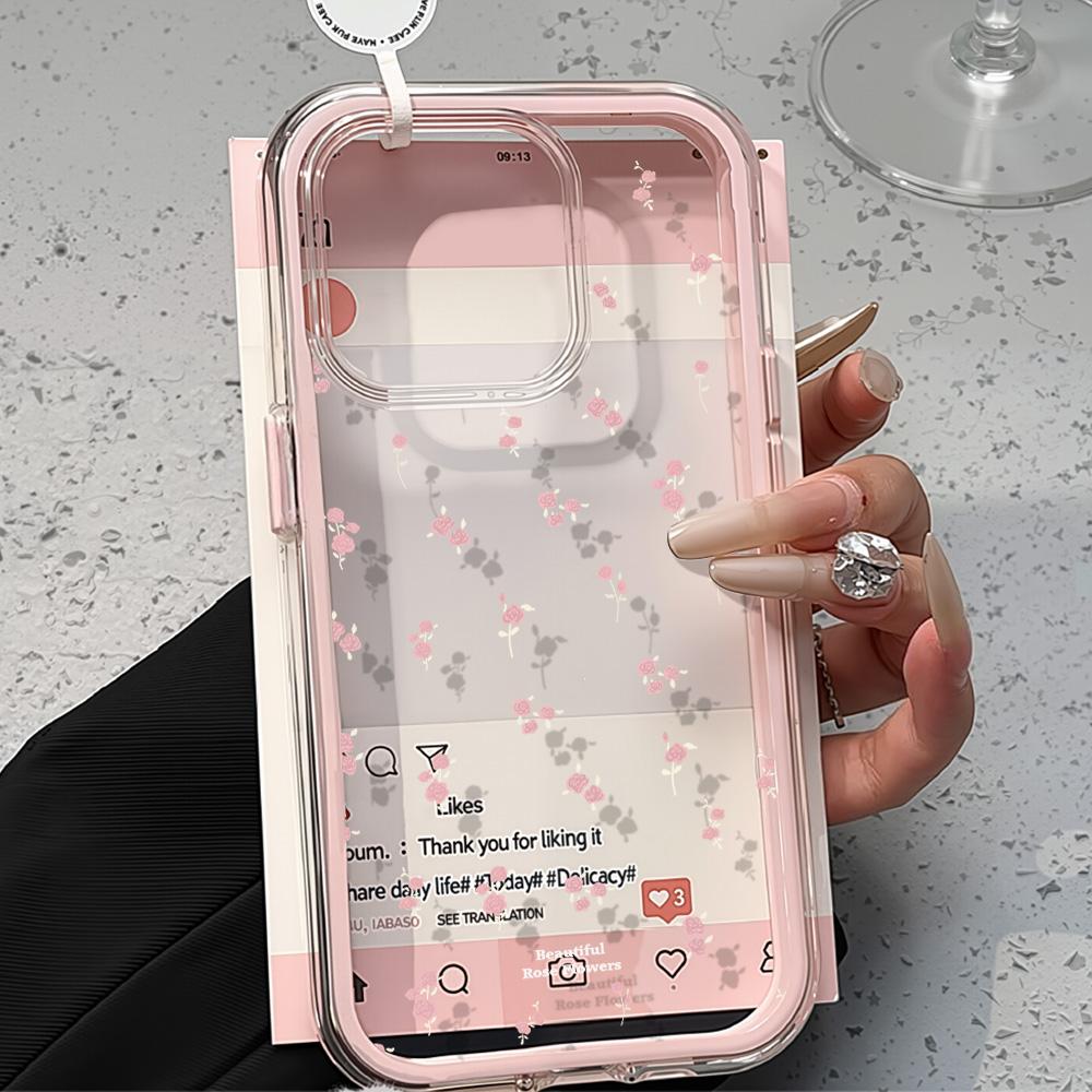2 IN 1 Pink Flower Clear Phone Case For iPhone 16 Pro Case For iPhone 11 12 13 14 15 17 Pro Max 17 Air Soft Shockproof Cover