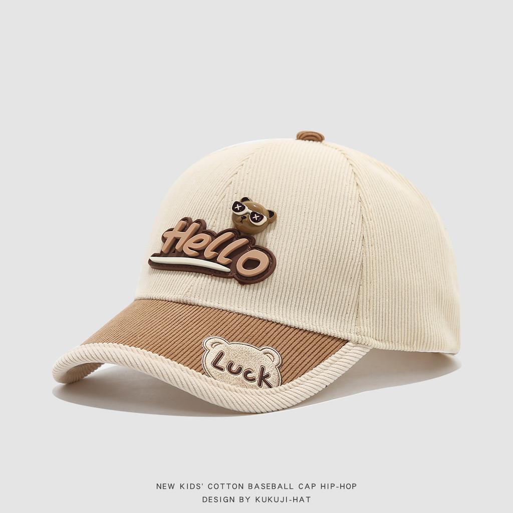 Children Corduroy Cap With Embroidered Letters For Autumn Winter Warmth And Sun Protection