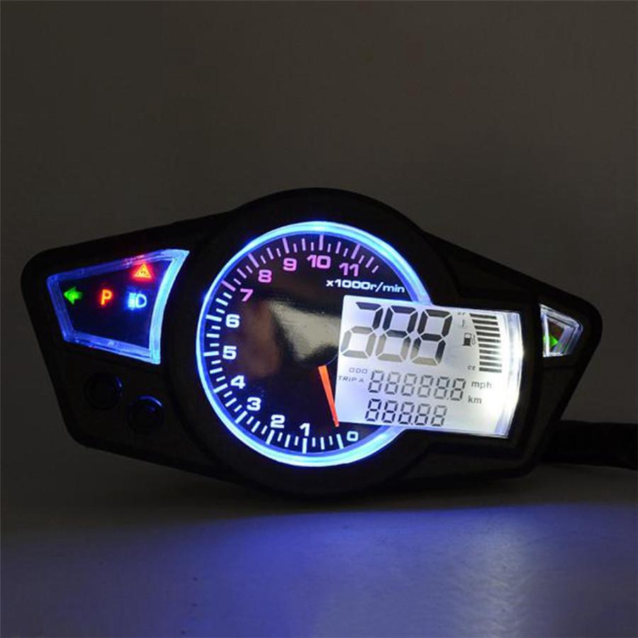 DC 12V LCD Digital Odometer Tachometer For 2 and 4 Cylinder Motorcycles