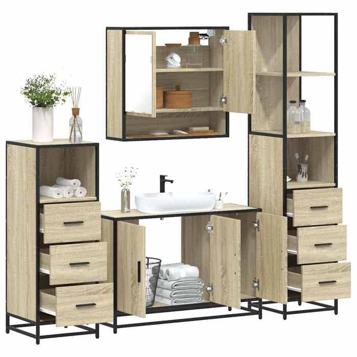 VidaXL Ensemble De Meubles De Salle De Bain 4 Pcs Chêne Sonoma, Armoire De Salle De Bain, Armoire De Rangement De Toilette, 3301281