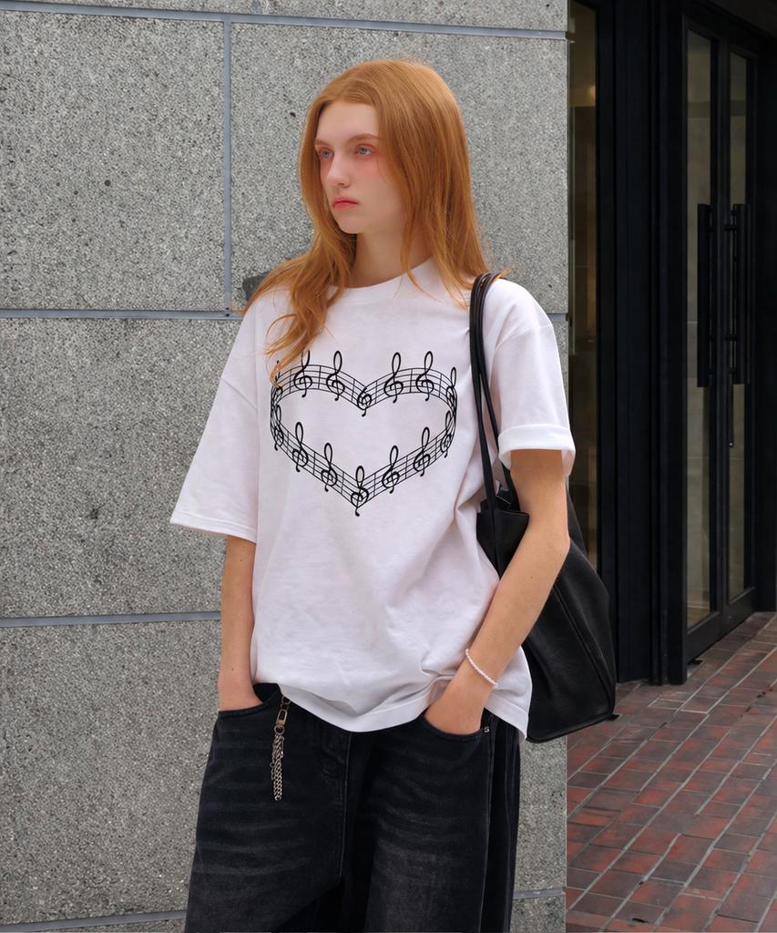 NP STUDIO Heart Music Oversized Short Sleeve T-Shirt [ 2 Colors ]