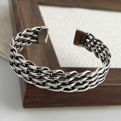 100% Solid 925 Sterling Silver Retro Bracelet for Women Men Vintage Handmade Chain Patern Bracelet Birthday Gift