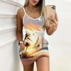 Summer New Style Coconut Tree Print Sleeveless Bodycon Dress with Pockets Sexy Slim Fit Elegant Party Dress