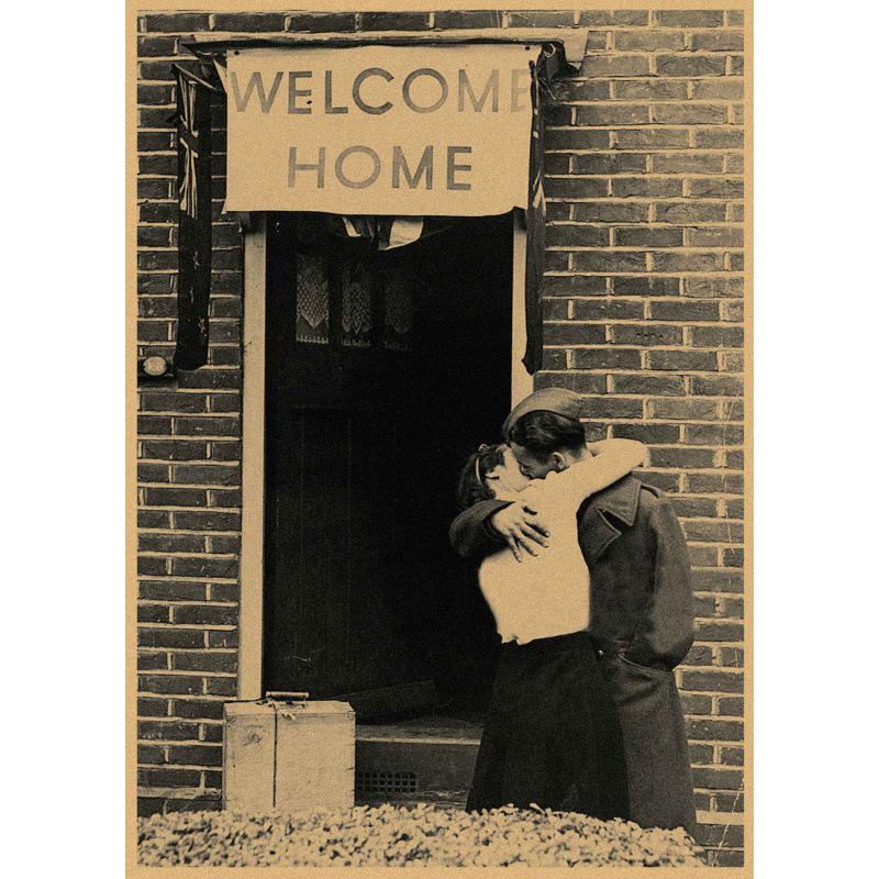 

Free Shipping Vintage The Kiss in WWII Retro Poster - Cafe Bar Wall Decor Kraft Paper Mural Yellow Kraft Paper (No Glue) 30X42 cm
