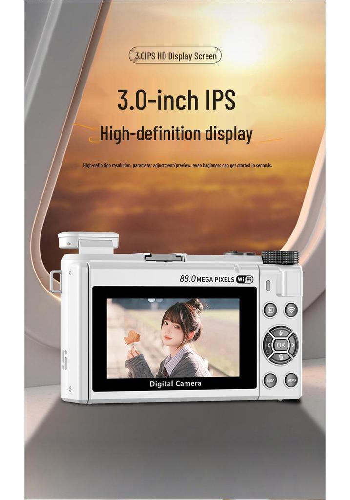 WD300 8K Mirrorless Digital Camera with High Pixels, Flip Screen & WiFi for Mobile Uploads - Perfect for Students and Party Scenes