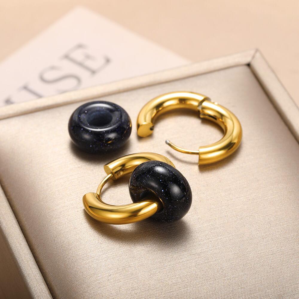 Kolorowe Kolczyki Koła z Kamienia Naturalnego Dla Kobiet Stal Nierdzewna Opal Okrągłe Geometryczne Kolczyki Wiszące Moda Biżuteria Boho Prezenty