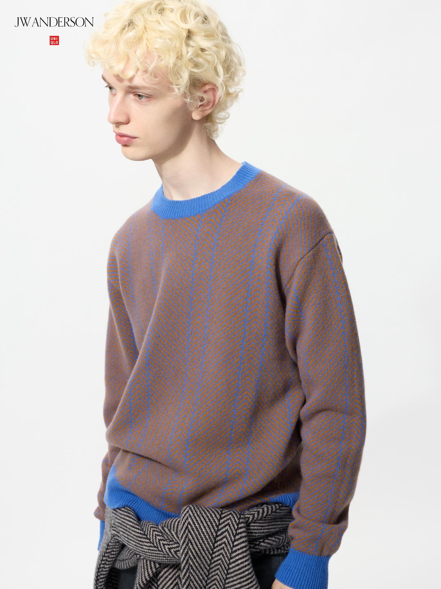 

Свитер Uniqlo из ягнячьей шерсти в елочку с круглым вырезом 62 BLUE/UNISEX XL