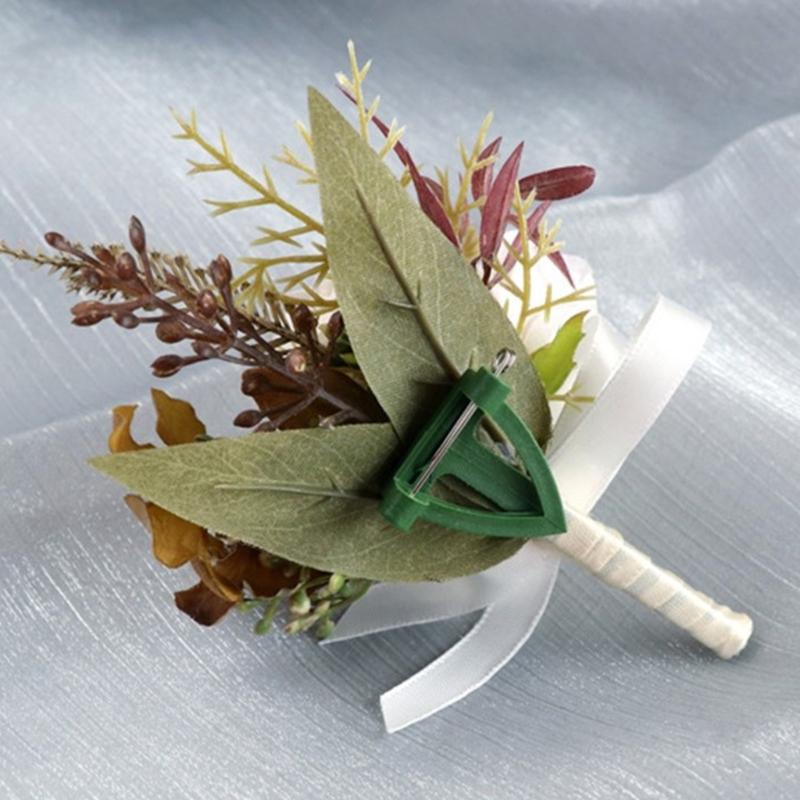 Romantics Champagne Wrist Corsage and Boutonniere Artificial Flower Set for Wedding Ceremonies Bridal Shower Flower