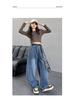 Autumn 2025 Girls' Wide-Leg Scimitar Jeans - Casual Long Pants for Kids