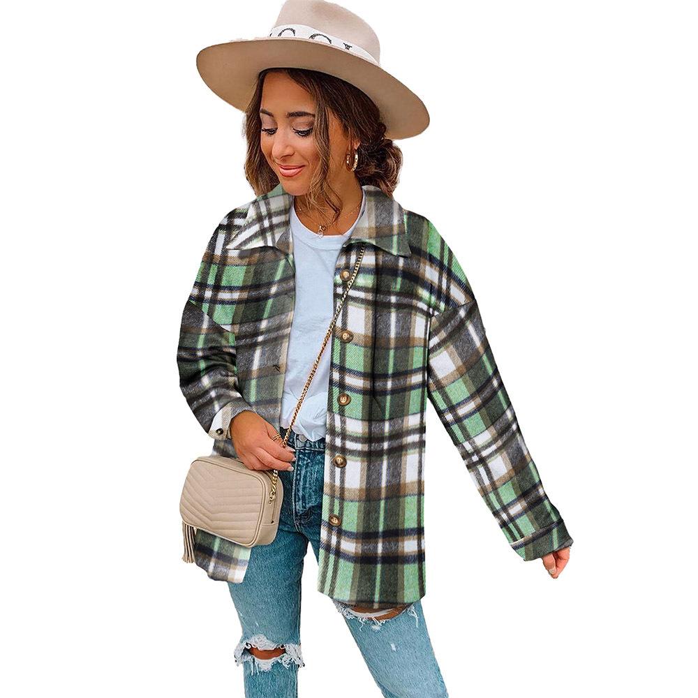 

2025 осенняя клетчатая рубашка женская свободная рубашка-жакет с лацканами 2XL