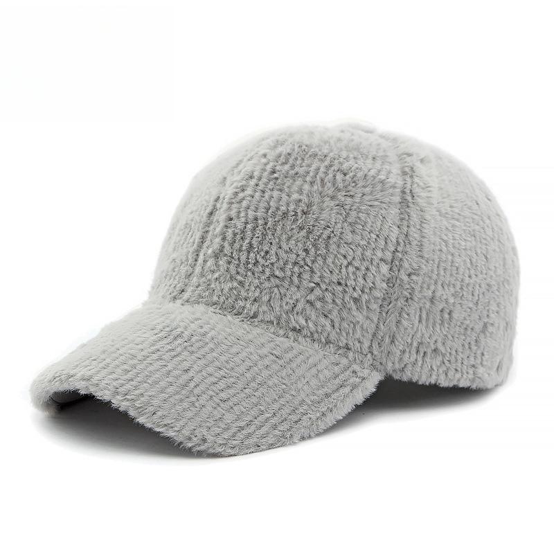 Women's Fluffy Plush Baseball Cap Winter Warm Faux Fur Peaked Hat Cute Solid Color Hard Top Teddy Fleece Cap