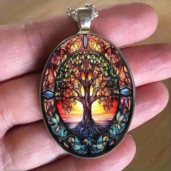 Bohemian Style Tree Glass Pendant Necklace
