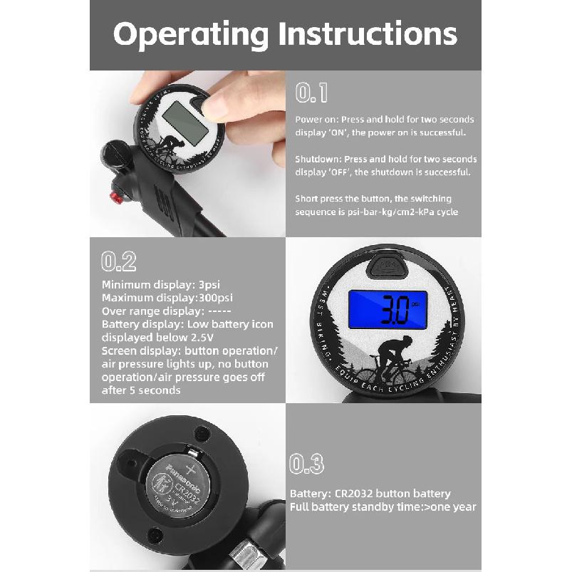 WEST BIKING 300PSI Bicycle Pump LCD Digital Diaplay Air Pressure Gauge Bike Pump Portable Tire Infalator MTB Cycling Equipment