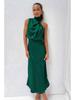 2024 Spring/Summer Elegant Satin Sleeveless Dress: Stylish High-End Solid Color Evening Wear