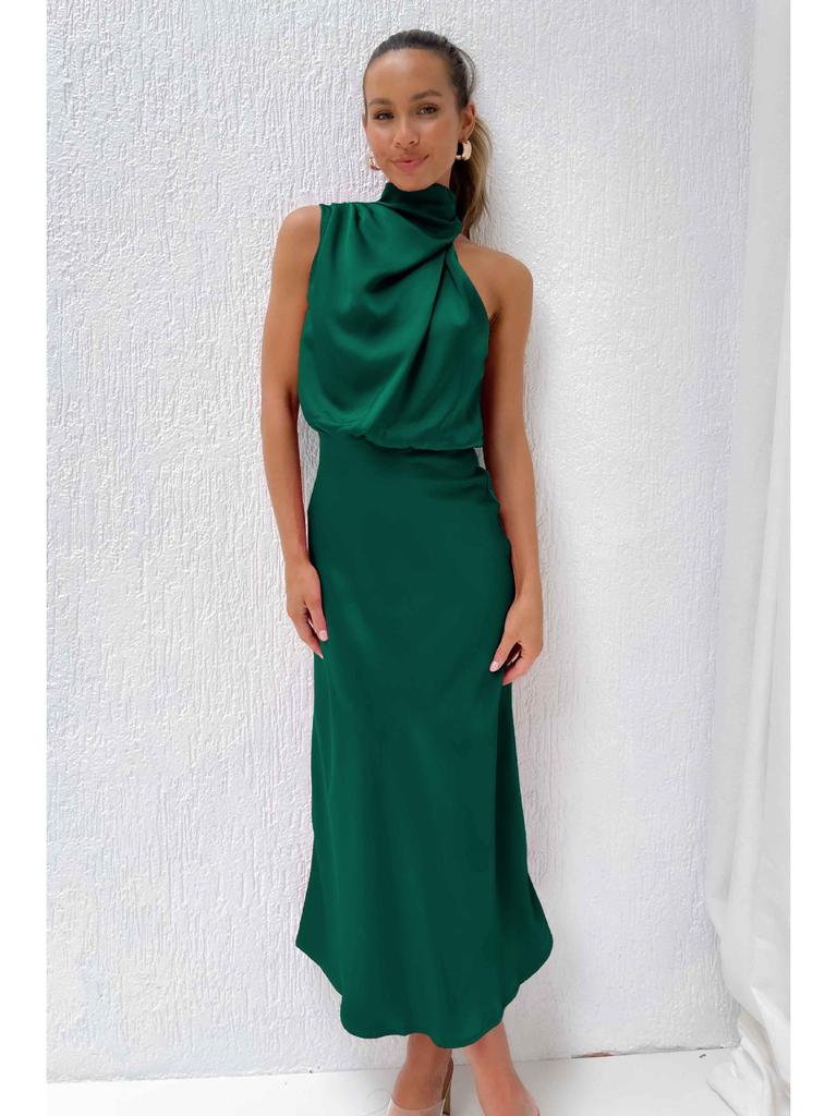 2024 Spring/Summer Elegant Satin Sleeveless Dress: Stylish High-End Solid Color Evening Wear