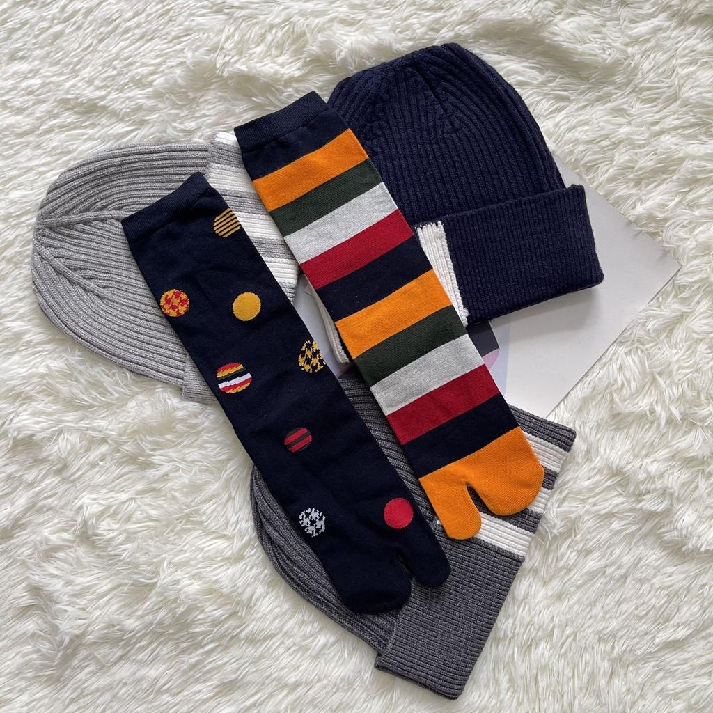 1 Paar Damen Bunte Zehensocken Weihnachten Süßigkeiten Streifen Elch Jacquard Crew Tabi Socken Japanischer Harajuku Stil Zwei-Zehen-Socke