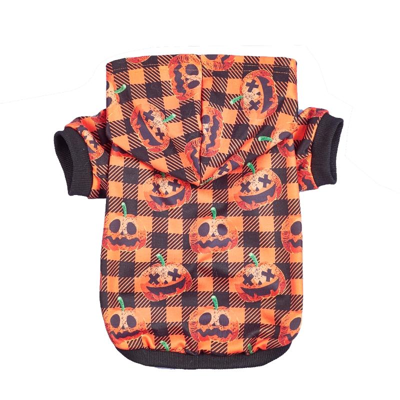 

Halloween Pet Hoodie with Pumpkin Prints, Orange & Black Plaid Design, Hooded Sweatshirt Festive Outfit for Small Dogs Cats Pet XS（old）