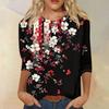 Women's Fashion Casual Seven Sleeve Printed Round Neck T-Shirt Top