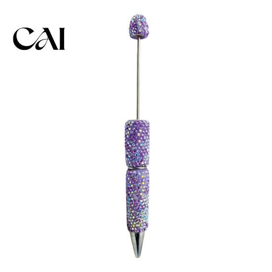 Crystal Diamond Gel Pen Beadable Pens, Bling Rhinestone Beaded DIY Bead Pen, Shaft Decorative Craft Black Ink Ballpoint Pens for Decorations