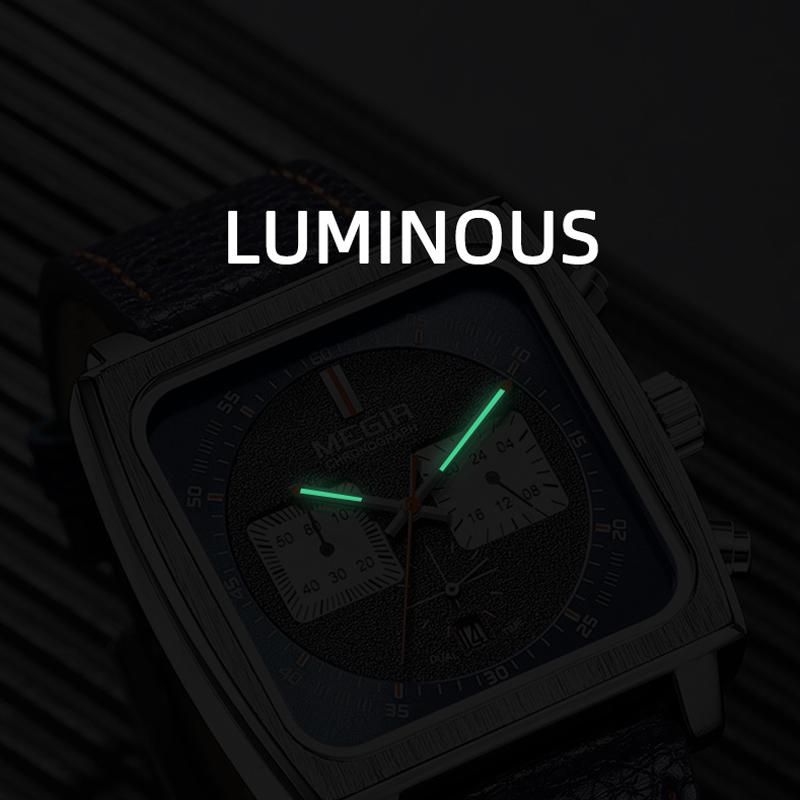 New Square Watches for Men Business Blue Leather Military Men's Wristwatch Chronograph Clock Waterproof Watch