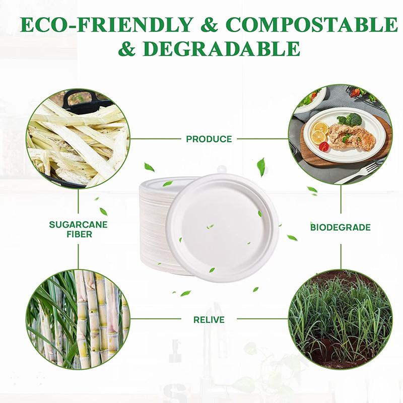 

Compostable 9-Inch Plates - Eco-Friendly, Heavy-Duty, for Parties, Events, Catering, Biodegradable & Plant-Based (Beige) United States