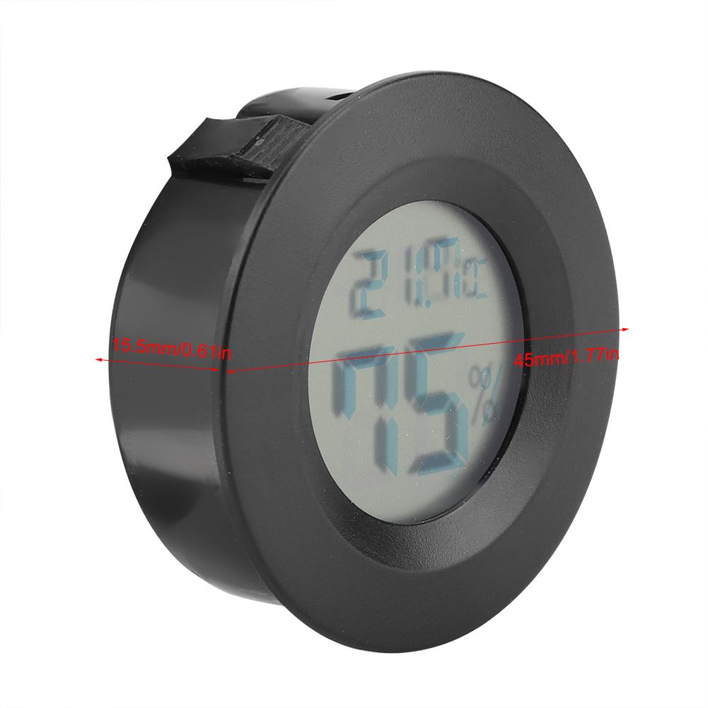 Mini Digital Lcd Thermometer Round Shape Temperature for Indoor Reptile Pet(Black)