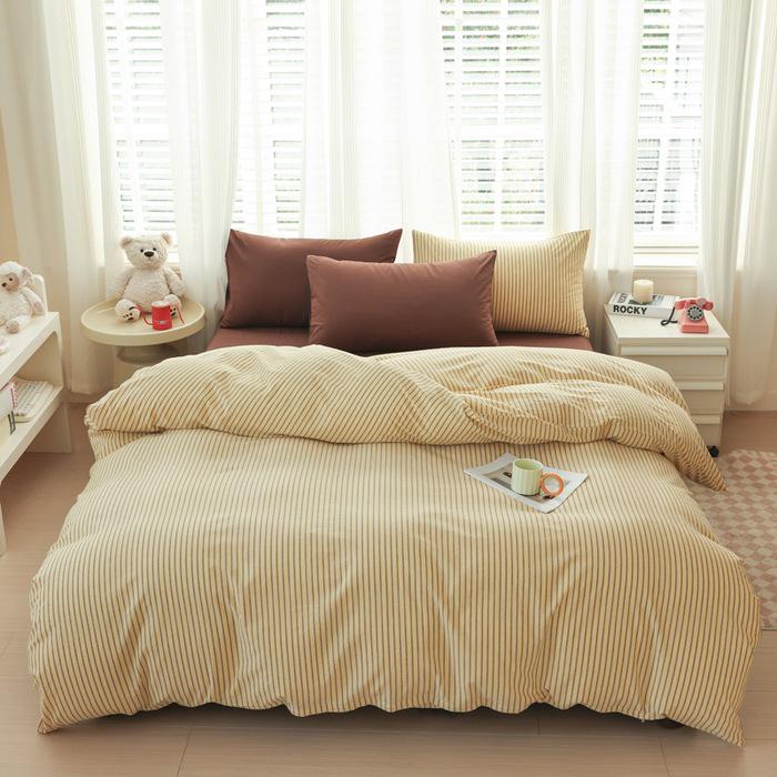 New Woven Cotton Pure 4-Piece Bedding Set: Skin-Friendly Pillowcase & Fitted Sheet