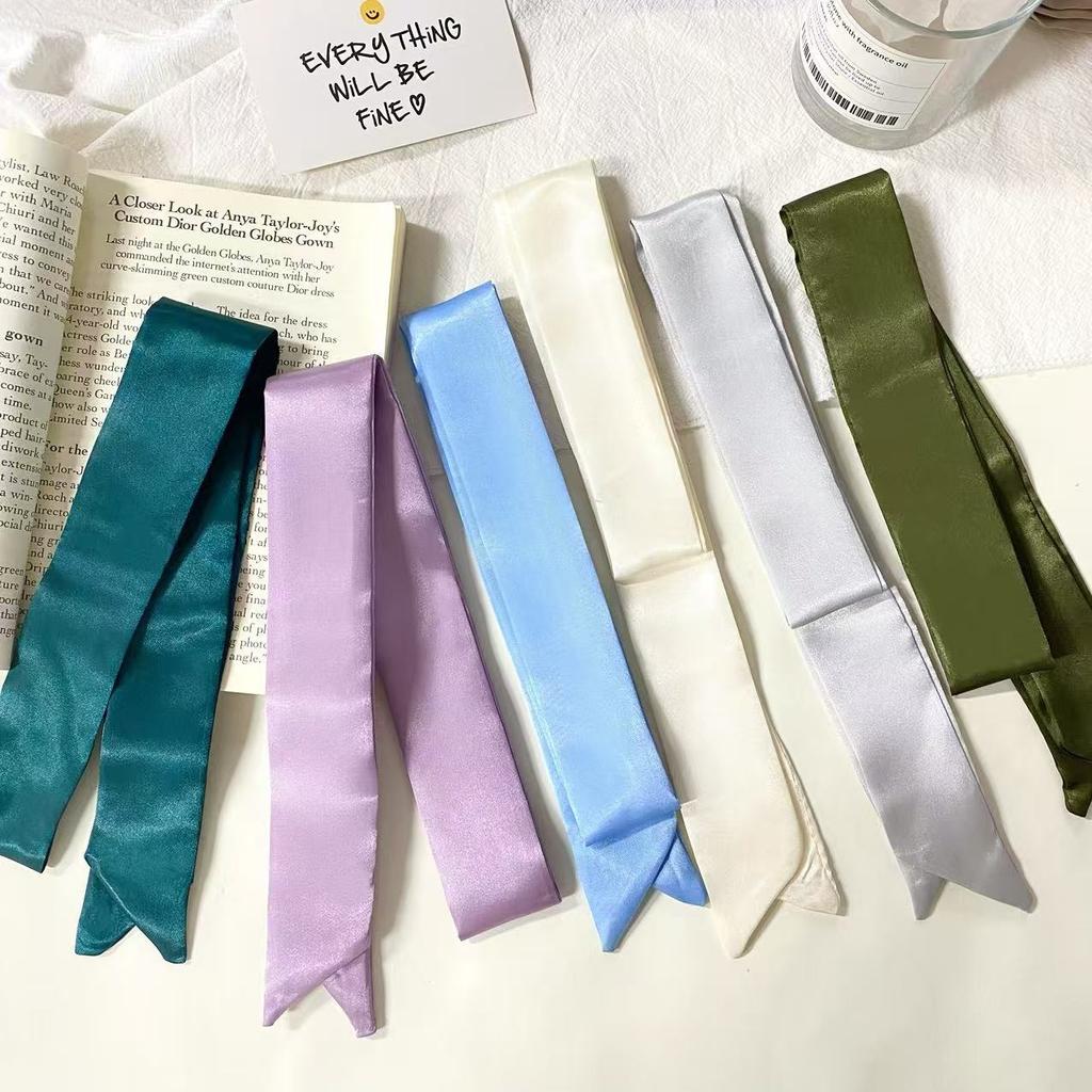 4.5x100cm Long Skinny Hair Scarf Women Imitation Silk Satin Headband Cute Neckerchief Solid Colors Ladies Bag Scarves