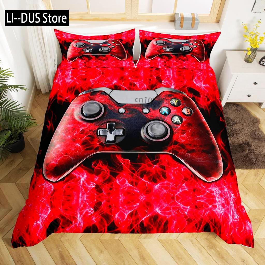 Gamepad Duvet Cover Set Microfiber Gamer Player Gaming Joystick Comforter Cover Queen Size Kids Boys Video Game Twin Bedding Set
