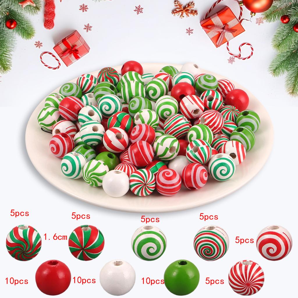 Random size quantity Christmas wooden beads Christmas wooden beads Christmas round beads Winter pine round beads natural wood