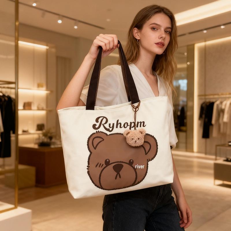 Japanese Bear Canvas Tote Bag - Large Capacity for Women & Students