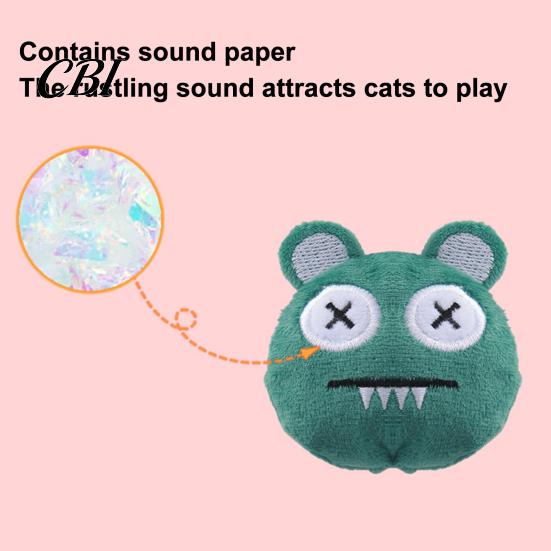 Soft Short Plush Cat Toy Ball Toy, Catnip Chew Cute Embroidered Face, Fun Play Accessory Stuffed Kitten Teething for Indoor Cats Biting Patting