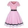 Women's Fashion Casual Vintage V Neck Short Sleeve Zpper Waist Print Dress