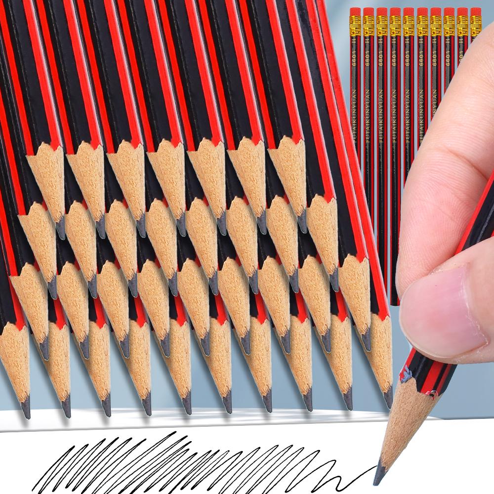 40/30/10PCS Wooden Lead Pencils with Eraser Student Children Painting Drawing Hexagonal Grip Pencil School Office Stationery