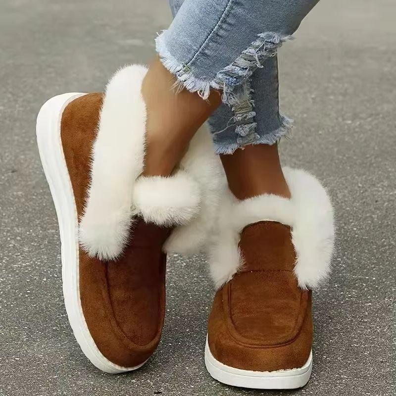 New Ladies Slip On Comfortable Ankle Boots Women Winter Warm Plush Fur Snow Boots Suede Shoesfemale Footwear Botas Femininas