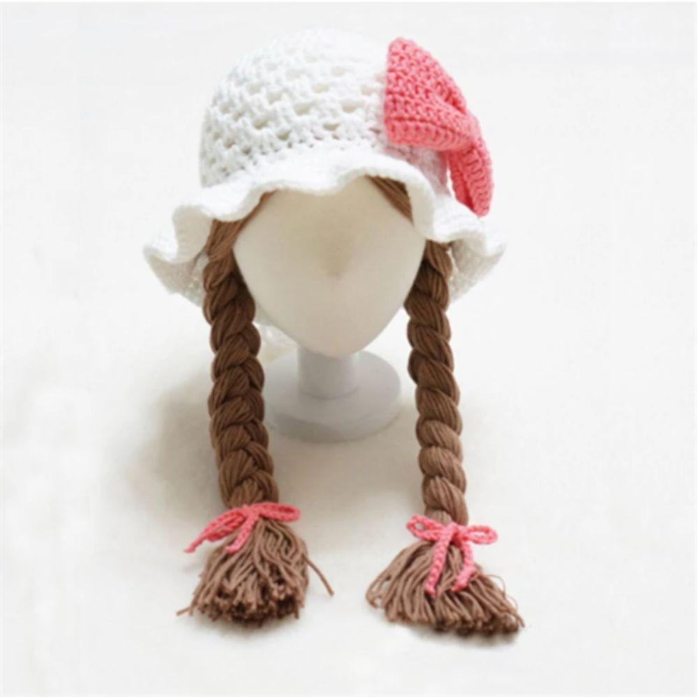 Handmade Knitted Kids Wool Cap Pink Bow Photoshoot Kids Wool Cap Crochet Hat Caps  Bebe Photography