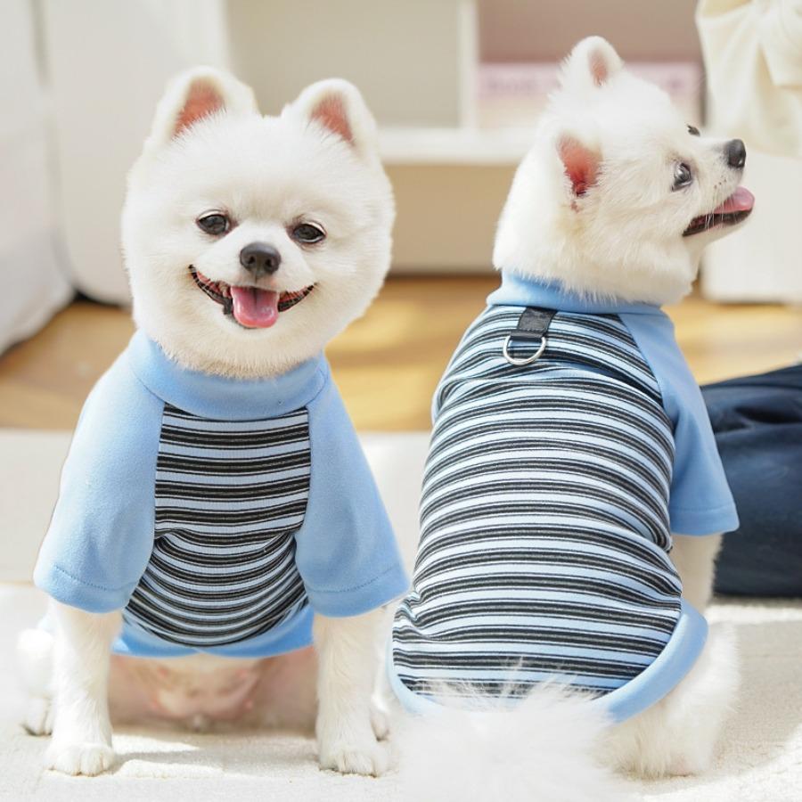 Autumn Winter Pet Clothes Dog Cat Striped Base Layer Shirt Warm Outfit with Leash Ring for Small Dogs Teddy Bichon