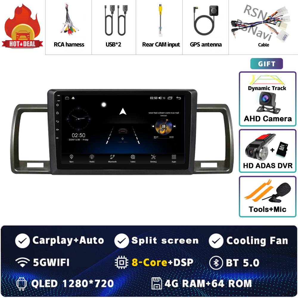 Android 14 Carplay Car Radio For Toyota Hiace 2004 - 2019 Multimedia Video Player Navigation GPS Stereo 2 Din Head Unit WIFI+4G