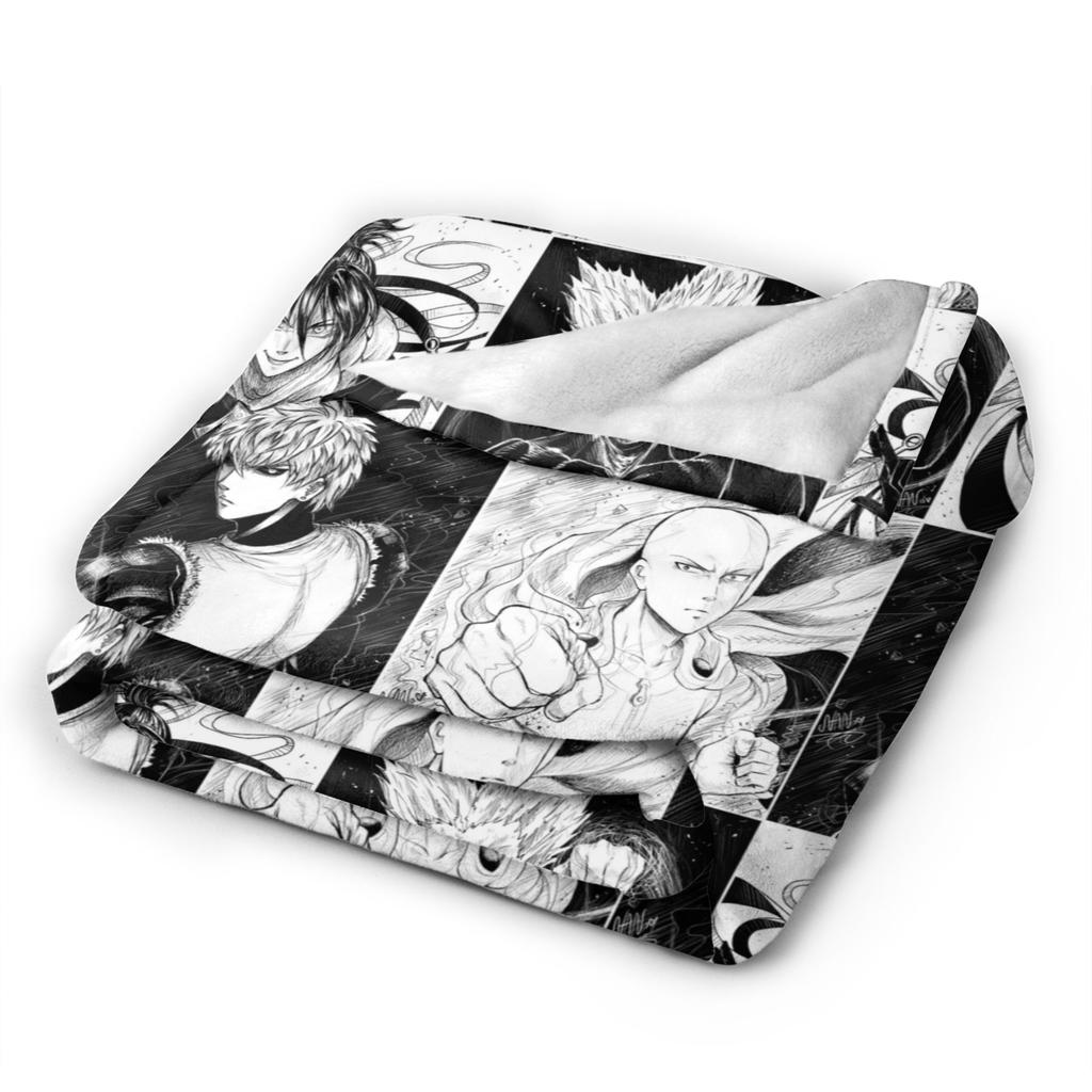 Saitama Genos Sonic Flannel Blanket OnePunchManS Anime Fashion Throw Blankets for Sofa Bedding Lounge 200x150cm Quilt