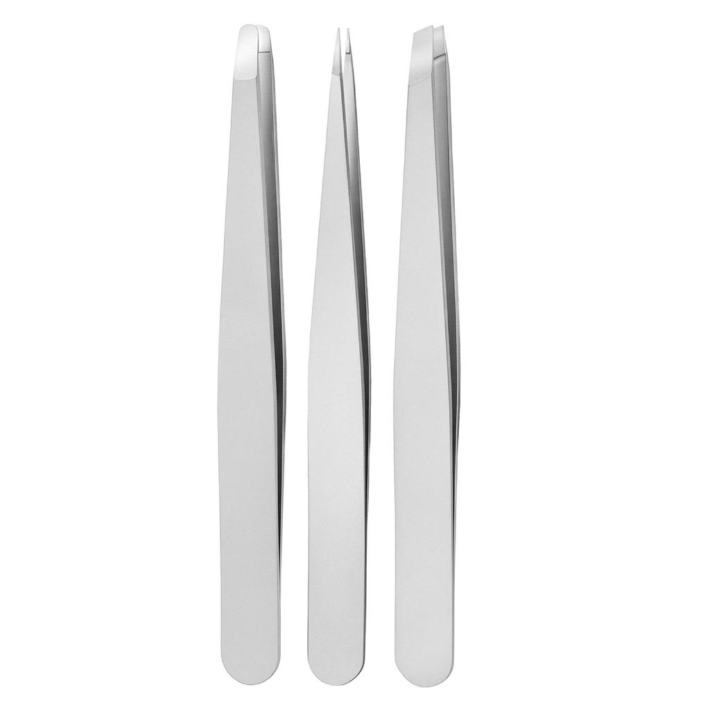 Frosted 96 Stainless Steel Eyebrow & Eyelash Tweezers for Shaping & Hair Removal - Slanted, Flat, and Pointed Tips