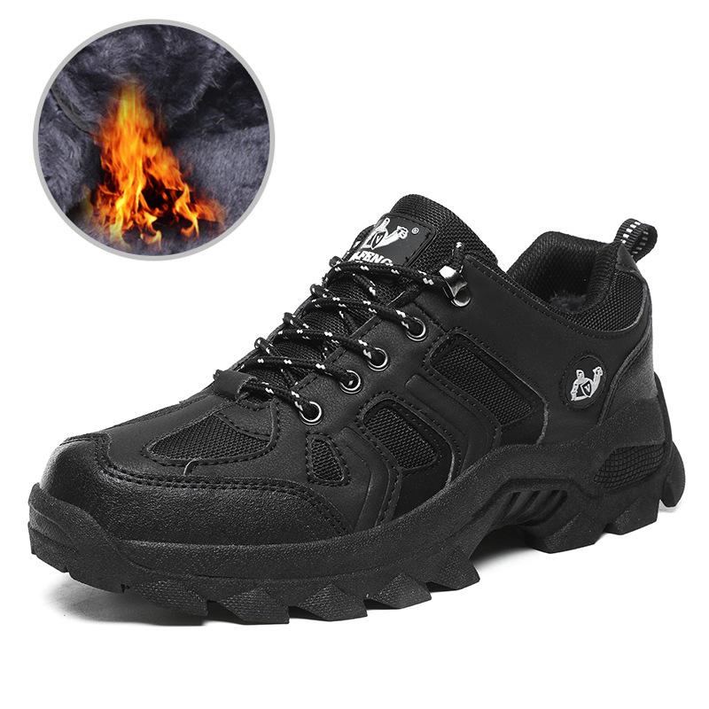 Men's Breathable Waterproof Hiking Shoes - Outdoor Non-Slip, Wear-Resistant, Thick Sole, Large Size, Plus Velvet Cotton Lining.