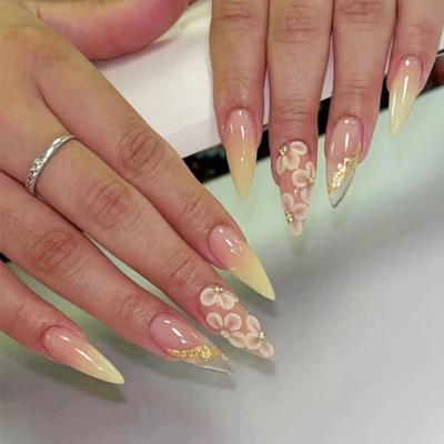 Nail Art Patch Warm Yellow Smudge Fake Nail Removable Nail Flower Wearing Nail Nail Art Diamond 24 Pieces
